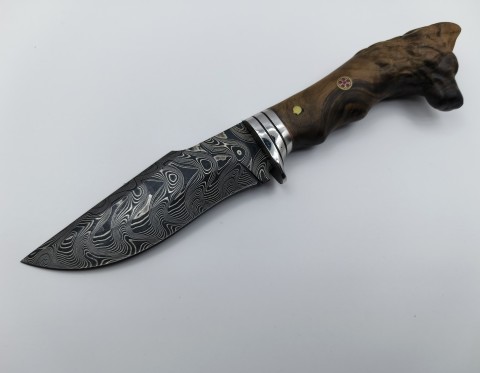 Demaskus Çelik Kurt Başlı Avcı Bıçağı
